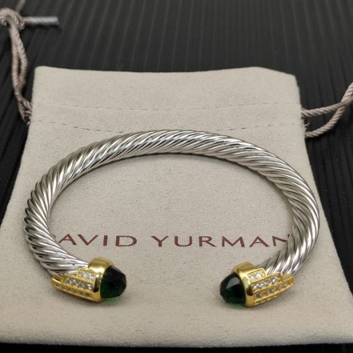 David Yurman Donne Classico Cavo di Bracciale Braccialetto in Argento Sterling con 18K Oro Giallo Con Verde Scuro Diamanti 7mm