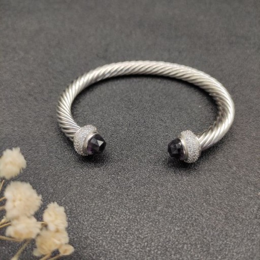 David Yurman Donne Classico Cavo di Bracciale a fascia in Argento con Pavé di Diamanti e Ametista 7mm