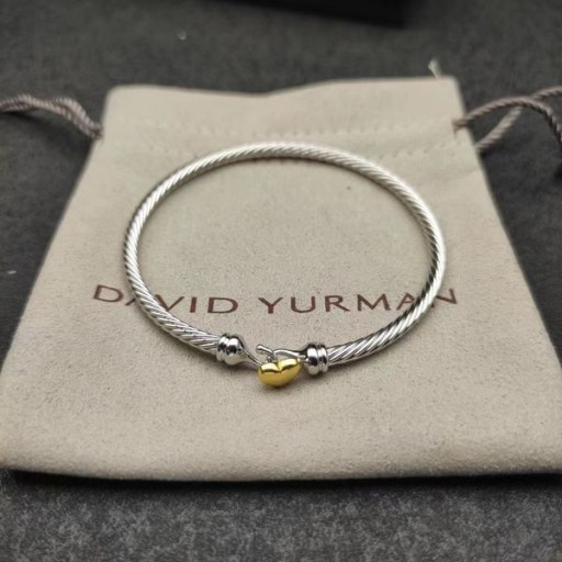 David Yurman Donne Classico Cavo di Cuore Stazione del Braccialetto dell'Argento Sterlina in Oro Giallo 18 carati 3mm