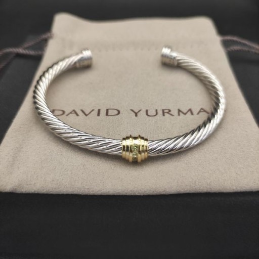 David Yurman Donne Classico Cavo Stazione Bracciale Braccialetto in Argento Sterling con 18K Oro Giallo e Diamanti Bianchi 4mm