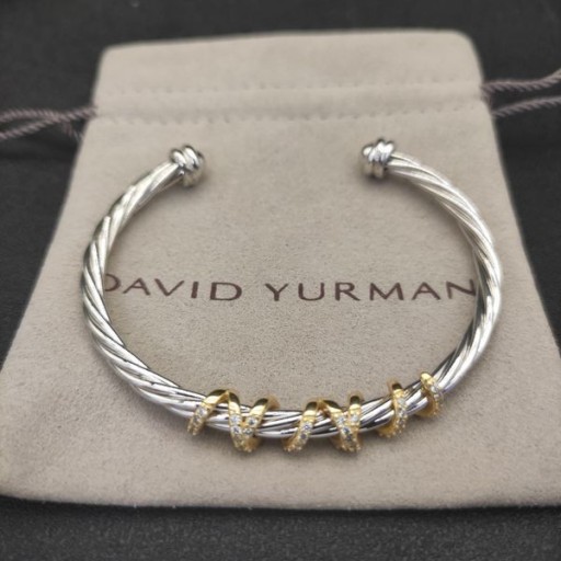 David Yurman Donna Helena Centro Stazione Bracciale Braccialetto in Argento Sterling, Oro Giallo 18 carati e Diamanti 4mm