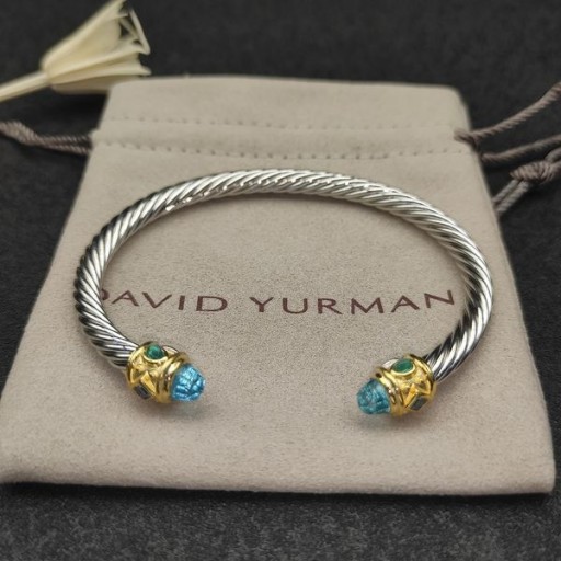 David Yurman Donne del Rinascimento Cablespira Bracciale Braccialetto in Argento Sterling con 18K Oro Giallo e Topazio Blu 5mm