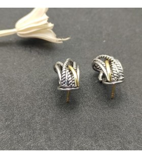 David Yurman Crossover Orecchini a Cerchio in Argento Sterling, Oro Giallo 18 carati