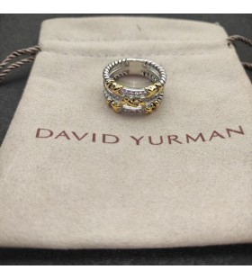 David Yurman Petite Helena Avvolgere in Tre Righe Anello in Argento Sterling con 18K Oro Giallo e Diamanti 12mm