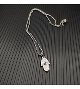 David Yurman Donne Hamsa Amuleto Oro Bianco 18 carati con Pavé di Diamanti e Zaffiro Blu 24,6 mm