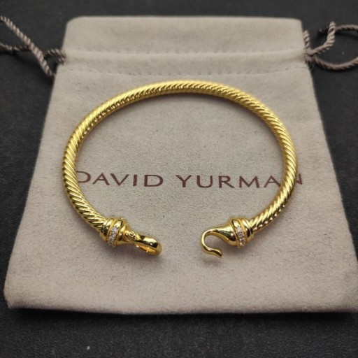 David Yurman女性のバックルCablespiraバングルブレスレット18Kイエローゴールドとダイヤモンドを4mmジョイント