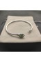 David Yurman女子Petite Chatelaineバングルブレスレット銀グリーンダイヤモンド3mm