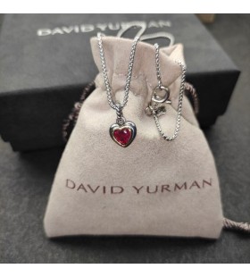 David Yurman女子プチケーブルの心臓ペンダントネックレスハンドバッグと14Kイエローゴールド、ロ-ドライト-ガ-ネット17mm