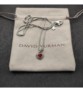 David Yurman女子プチケーブルの心臓ペンダントネックレスハンドバッグと14Kイエローゴールド、ロ-ドライト-ガ-ネット17mm