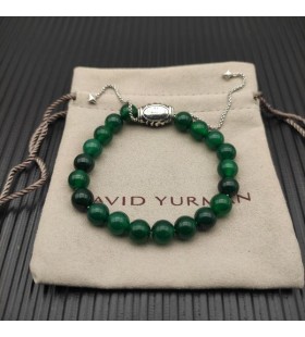 David Yurman男性の精神的なビーズブレスレット銀グリーンOnyx8mm