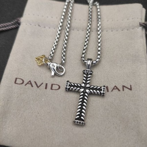 David Yurman Chevron Kryss Anheng i Sterling Sølv med Sorte Diamanter Online 33mm