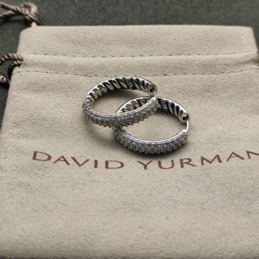 DY Mercer Hoop Øredobber i Sterling Sølv med Diamanter 25,4 mm