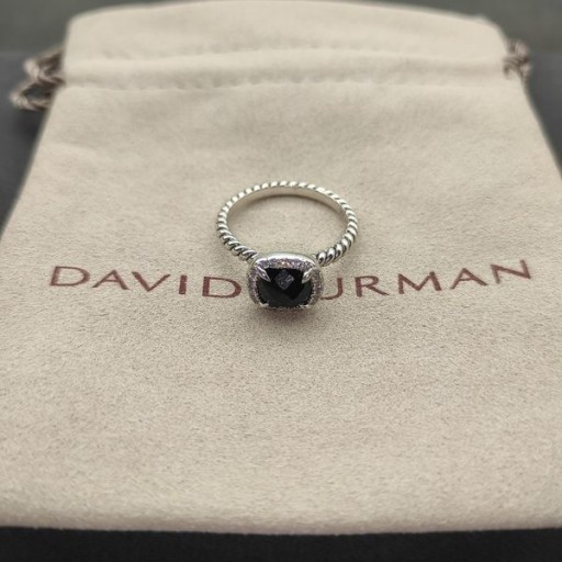 David Yurman Petite Chatelaine Pavé Bezel-Ring i Sterling Sølv med Sort Onyx og Diamanter 7mm