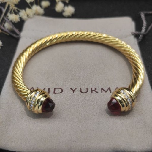 David Yurman Women ' s Classic Cablespira Cuff Armbånd i 18K Gult Gull med Røde Diamanter 7mm