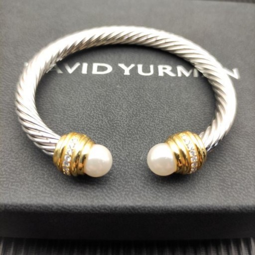 David Yurman Women ' s Classic Cablespira Cuff Armbånd i Sterling Sølv med 18K Gult Gull Med Diamanter Og Perler 7mm