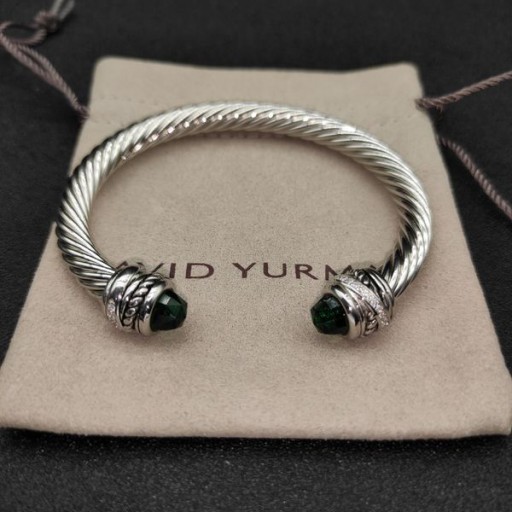 David Yurman Women ' s Classic Cablespira Cuff Armbånd i Sterling Sølv med Mørke Grønne Diamanter 7mm