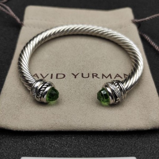 David Yurman Women ' s Classic Cablespira Cuff Armbånd i Sterling Sølv med Lys Grønne Diamanter 7mm