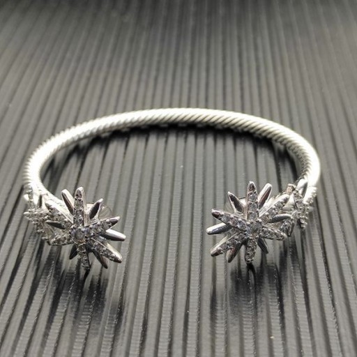 David Yurman Kvinne Starburst Kabel-Cuff Armbånd i Sterling Sølv med Diamanter 4mm