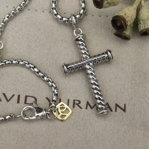 David Yurman Menn Kabel Kryss Anheng i Sterling Sølv 35mm