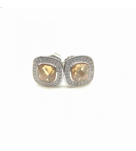 David Yurman Albion Stud Øredobber i Sterling Sølv med Champagne i Krystall og Diamanter 7mm