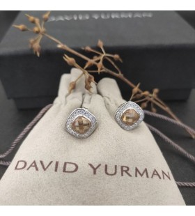 David Yurman Albion Stud Øredobber i Sterling Sølv med Champagne i Krystall og Diamanter 7mm