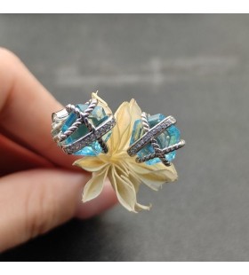 David Yurman Kabel-Wrap Stud Øredobber i Sterling Sølv med BlueCrystals og Diamanter 12mm