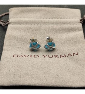 David Yurman Kabel-Wrap Stud Øredobber i Sterling Sølv med BlueCrystals og Diamanter 12mm
