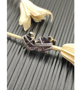 David Yurman Kabel-Wrap Stud Øredobber i Sterling Sølv med Lavendel Ametyst og Diamanter 11mm