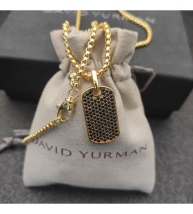 David Yurman Chevron-Tag-18K Gult Gull med Sort Diamanter 27mm