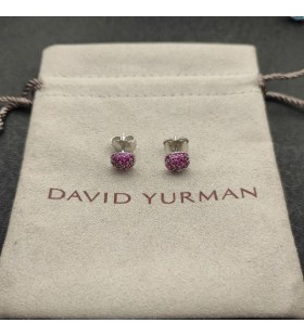 David Yurman Pute Stud Øredobber 18K Hvitt Gull med Pavé Røde Rubiner 8mm