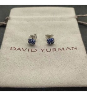 David Yurman Pute Stud Øredobber 18K Hvitt Gull med Pavé Safirer 8mm