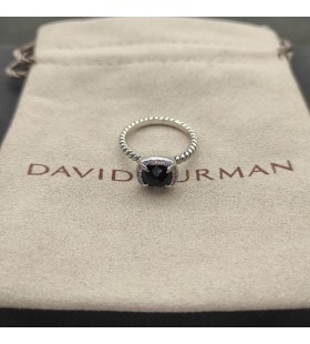 David Yurman Petite Chatelaine Pavé Bezel-Ring i Sterling Sølv med Sort Onyx og Diamanter 7mm