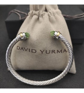 David Yurman Women ' s Classic Kabel-Cuff Armbånd i Sterling Sølv med 14 KARAT Gult Gull og Lys Grønn 5mm Diamanter