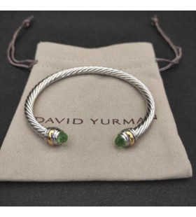 David Yurman Women ' s Classic Kabel-Cuff Armbånd i Sterling Sølv med 14 KARAT Gult Gull og Lys Grønn 5mm Diamanter