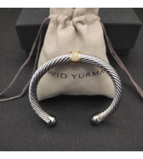 David Yurman Women ' s Classic Kabel-Stasjon Cuff Armbånd i Sterling Sølv med 18K Gult Gull og Pavé Diamanter 7mm