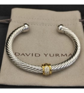 David Yurman Women ' s Classic Kabel-Stasjon Cuff Armbånd i Sterling Sølv med 18K Gult Gull og Pavé Diamanter 7mm