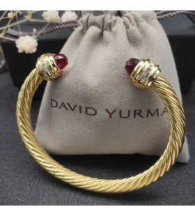 David Yurman Women ' s Classic Cablespira Cuff Armbånd i 18K Gult Gull med Røde Diamanter 7mm