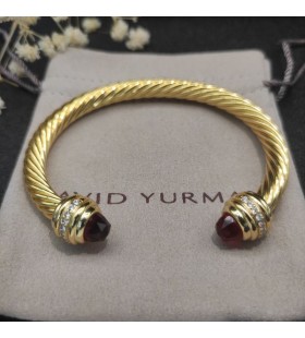 David Yurman Women ' s Classic Cablespira Cuff Armbånd i 18K Gult Gull med Røde Diamanter 7mm