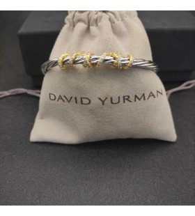 David Yurman Kvinne Helena Center Station Cuff Armbånd i Sterling Sølv med 18K Gult Gull og Diamanter 4mm