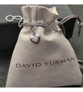 David Yurman Kvinne Petite Kabel Hjerte Anheng Halskjede i Sterling Sølv med 14 KARAT Gult Gull og Diamanter 17mm