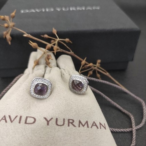 Kolczyki David Yurman Albion ze srebra z Fioletowym Kryształem i diamentami 7 mm