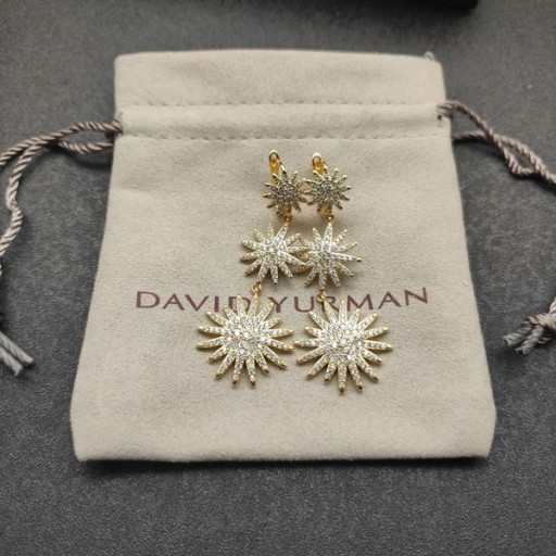 Potrójne kolczyki-krople David Yurman Starburst z Żółtego złota 18 Karat z brylantami 51 mm