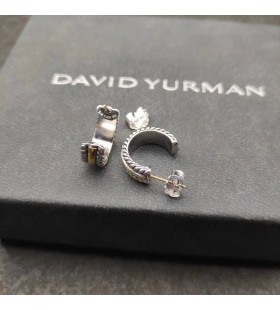 Srebrne Kolczyki-pierścionki David Yurman średnicy 11,4 mm z Diamentami do Połowy