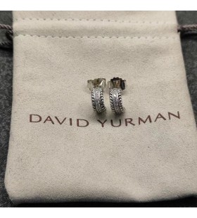 Srebrne Kolczyki-pierścionki David Yurman średnicy 11,4 mm z Diamentami do Połowy