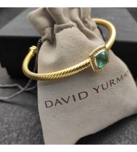 Damska Bransoletka mankiet David Yurman z Żółtego Złota 18 Karat Z Niebieskim Brylantem 4 mm