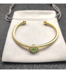 Damska Bransoletka mankiet David Yurman z Żółtego Złota 18 Karat Z Zielonym Brylantem 4 mm