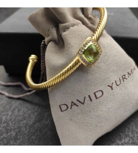 Damska Bransoletka mankiet David Yurman z Żółtego Złota 18 Karat Z Zielonym Brylantem 4 mm