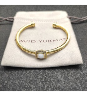 Damska Bransoletka mankiet David Yurman z Żółtego Złota 18 Karat Z Białym Onyksem I Diamentami 4 mm
