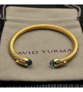 Klasyczny Damski bransoleta-mankiet David Yurman z Żółtego złota 18 Karat z Niebieskimi Diamentami 5 mm