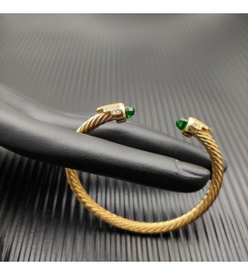 Klasyczny Damski bransoleta-mankiet David Yurman z Żółtego złota 18 Karat z ciemno-zielonymi Diamentami 5 mm